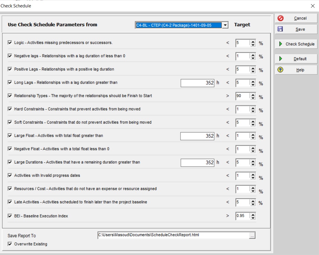 Check Schedule in P6