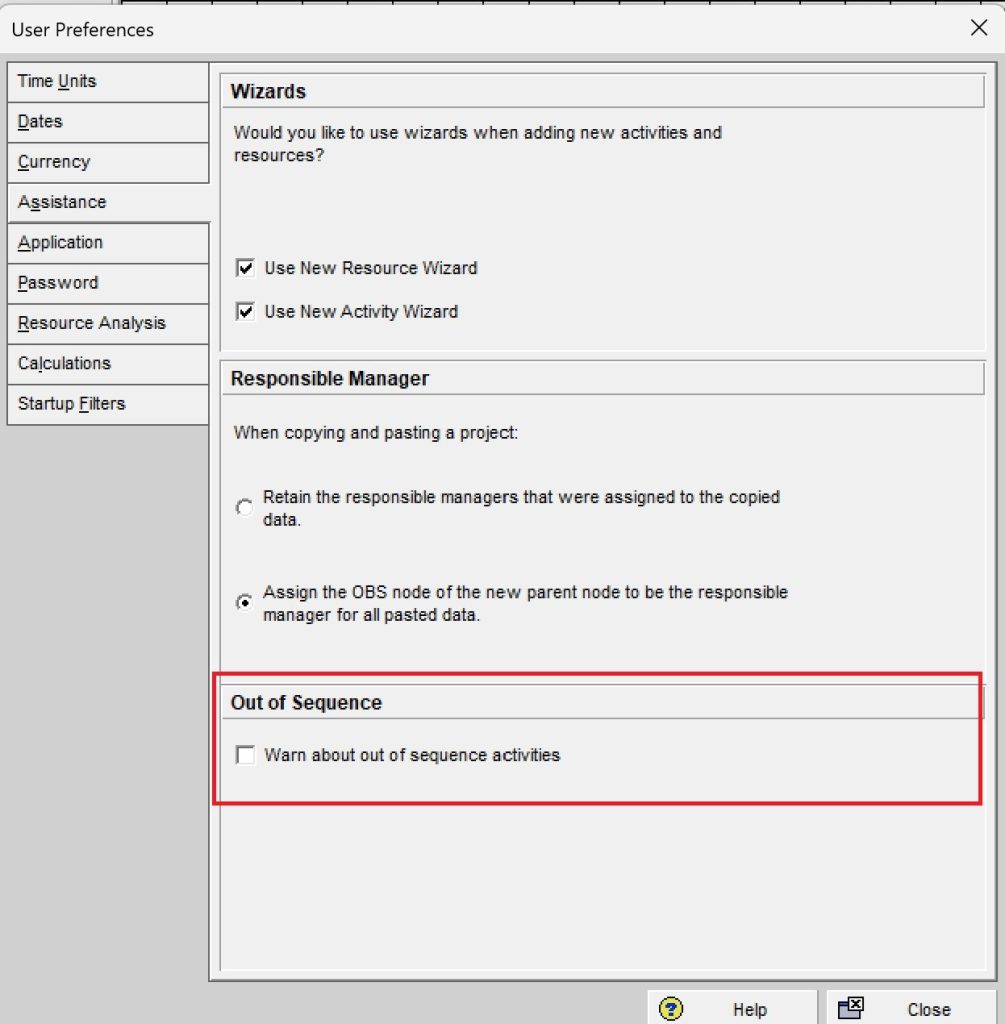 Out of Sequence in User Preferences